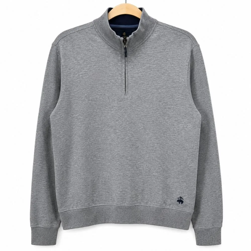 Brooks Brothers 346 Mens Medium Quarter Zip Pullover Gray 100% Cotton Sweatshirt